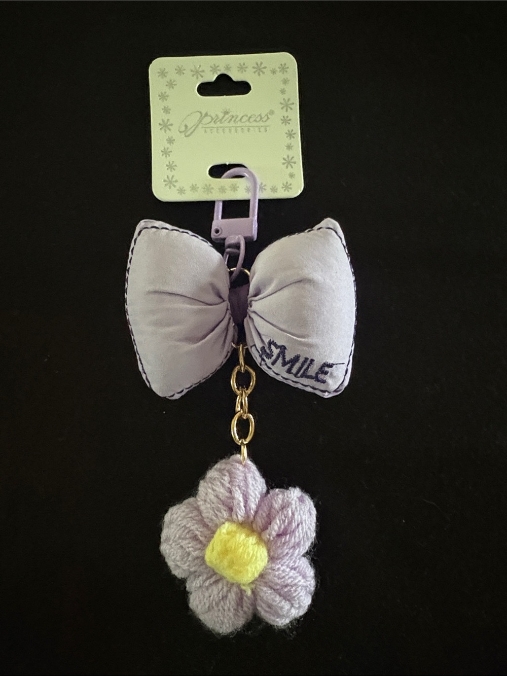 Lavender Bow Keychain Bag Charm with Daisy Charm - SMILE Accent Zipper Pull